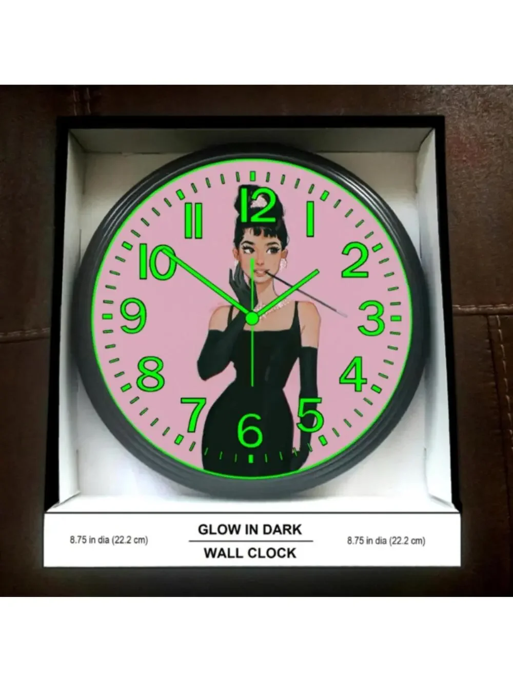 Audrey Hepburn Mid-Century modern Inspired Glow In Dark Retro Wall Clock New!